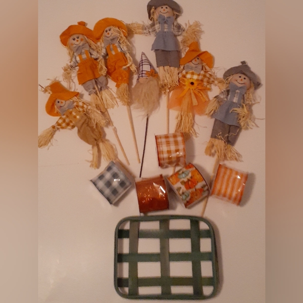 Fall Autumn Ribbon & Mini Scarecrows